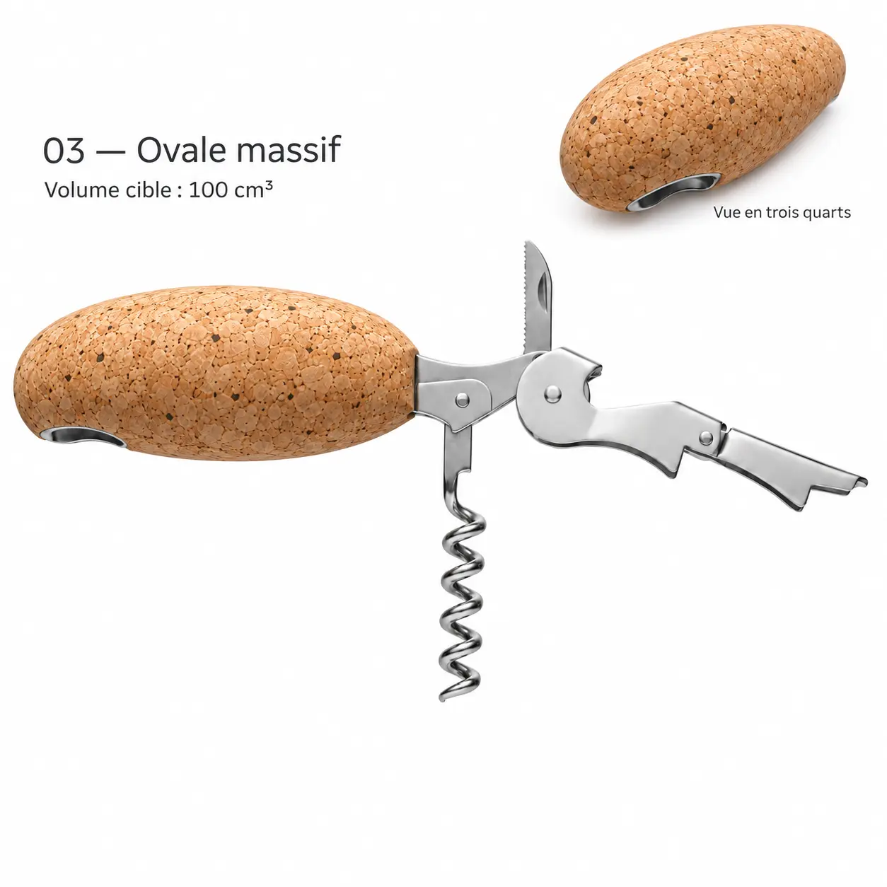 Recherche de forme ovale en liège, visualisation de concept.